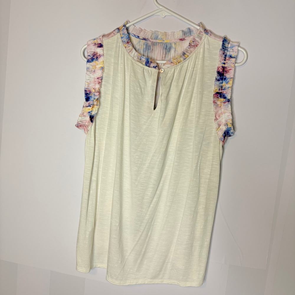Dolan Left Coast Tie Dye Top Sz Large Boho Ruffle Sleeveless Mixed Media Blouse - Picture 6 of 7